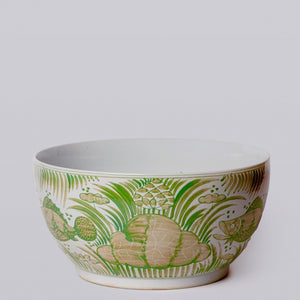 Green & White Fish and Lotus Porcelain Bowl