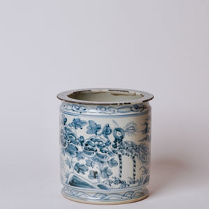 Rustic Blue Peacock Porcelain Pot 9"